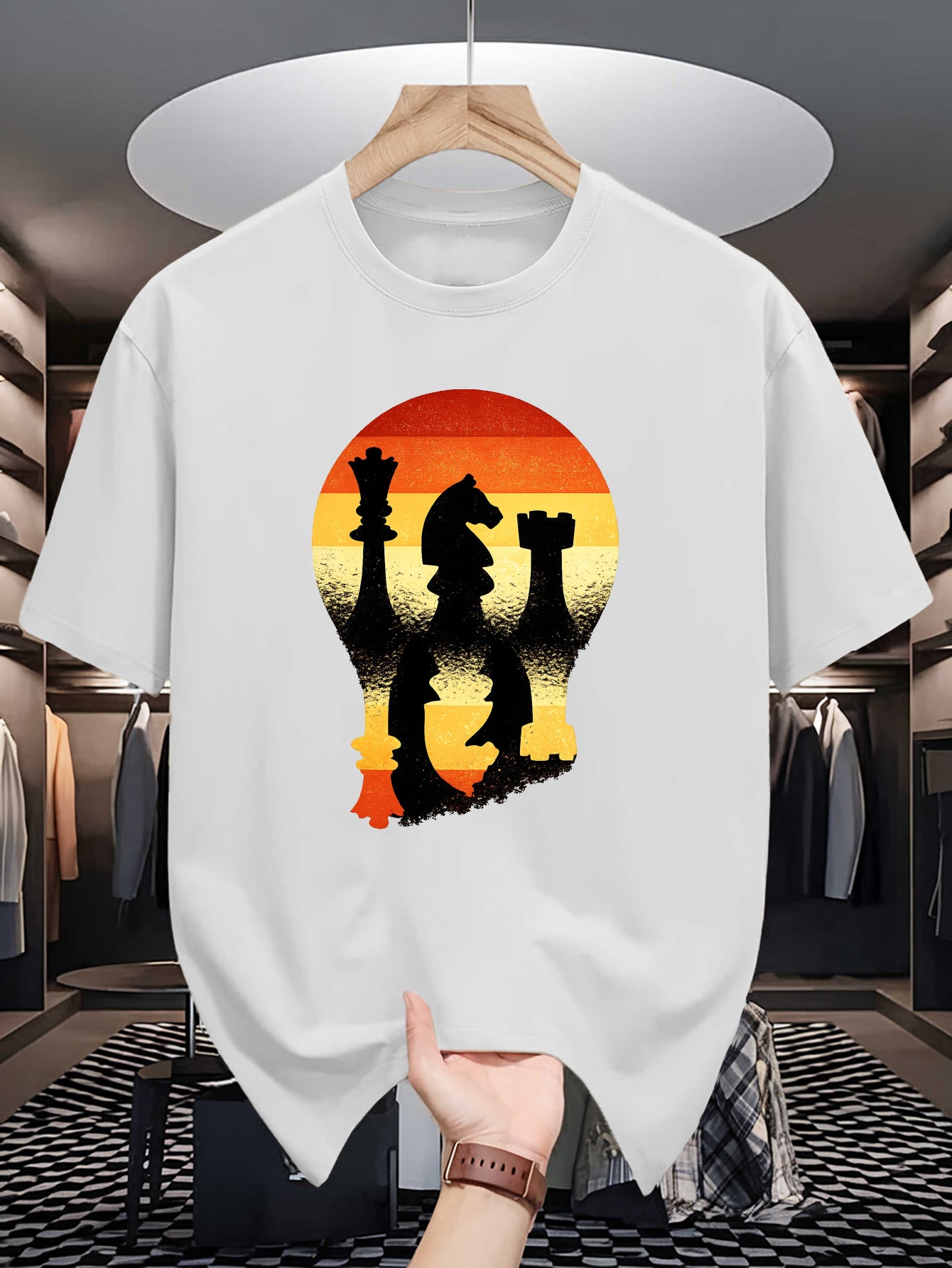 Board Game Print - Schaken Silhouet Zonsondergang Gloeilamp Print Heren